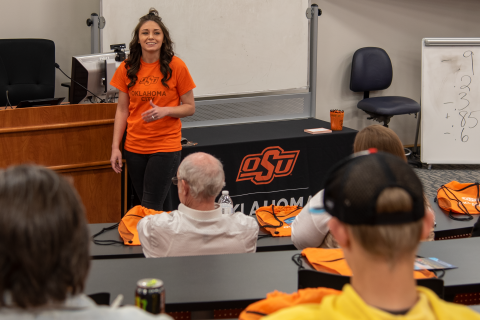OSU-OKC's Alyson Smotherman discusses college programs with students from OK-LEAD.