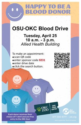 OSU-OKC will hold a blood drive from 10 a.m. to 3 p.m. in the Allied Health Building.