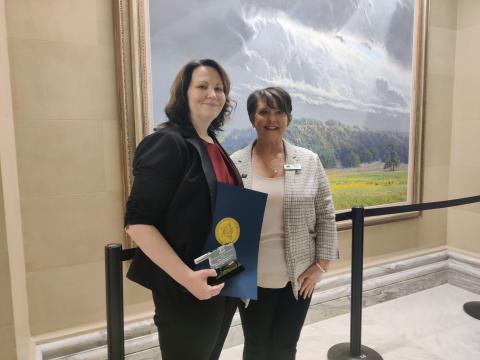 Deborah Morgan, OSU-OKC’s SOAR director, with OSU-OKC’s Vice President of Budget & Finance Ronda Reece at the awards ceremony for Making it Work Day at the Capitol 2023. (photo provided)